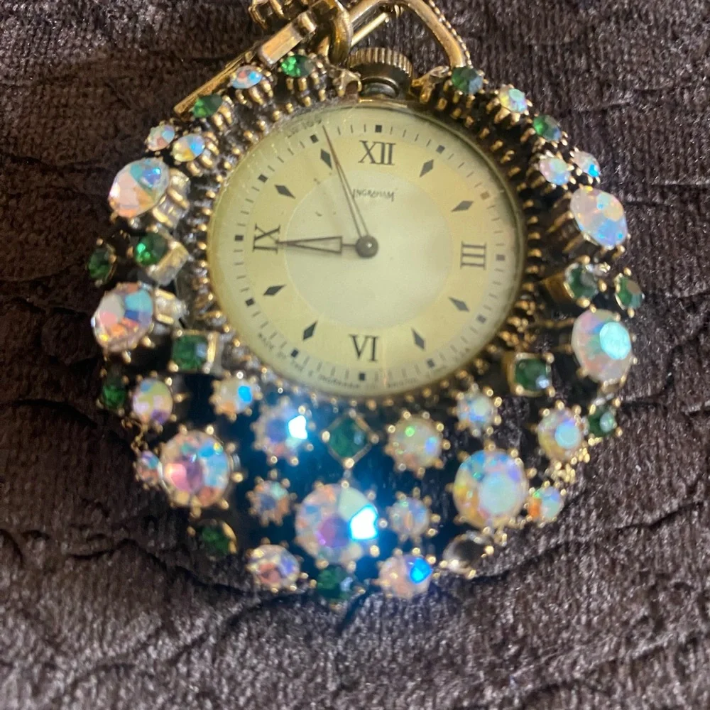 Vintage Ingraham Jeweled Star Brooch Pocket Watch - Picture 2 of 4